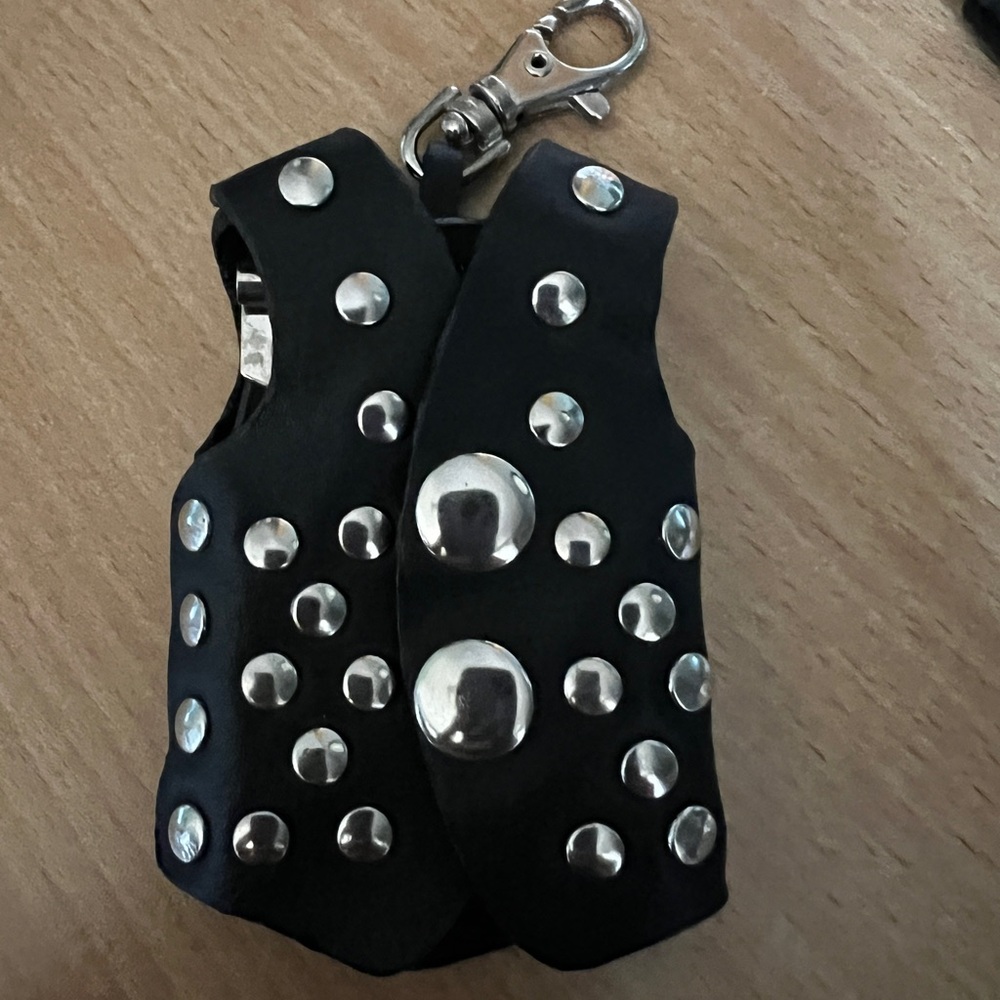 Black Leather Vest Studded Keychain and Key-holder.  Unisex